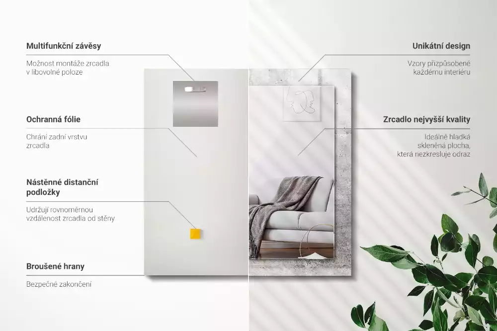 Oglindă dreptunghiulară cu decor textură de beton