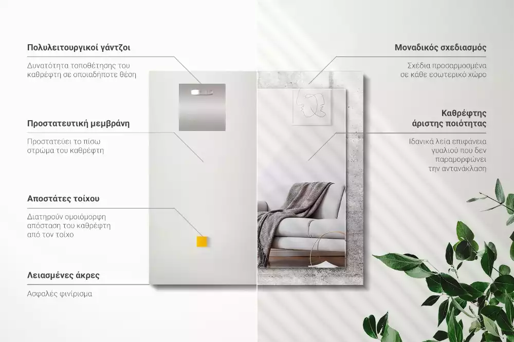 Oglindă dreptunghiulară cu decor textură de beton