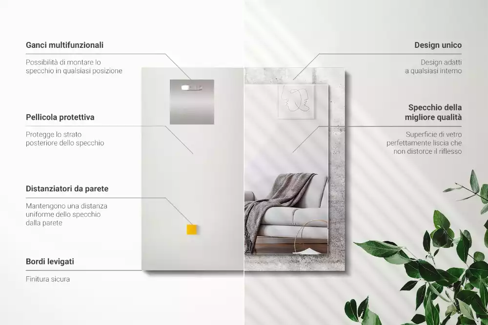 Oglindă dreptunghiulară cu decor textură de beton