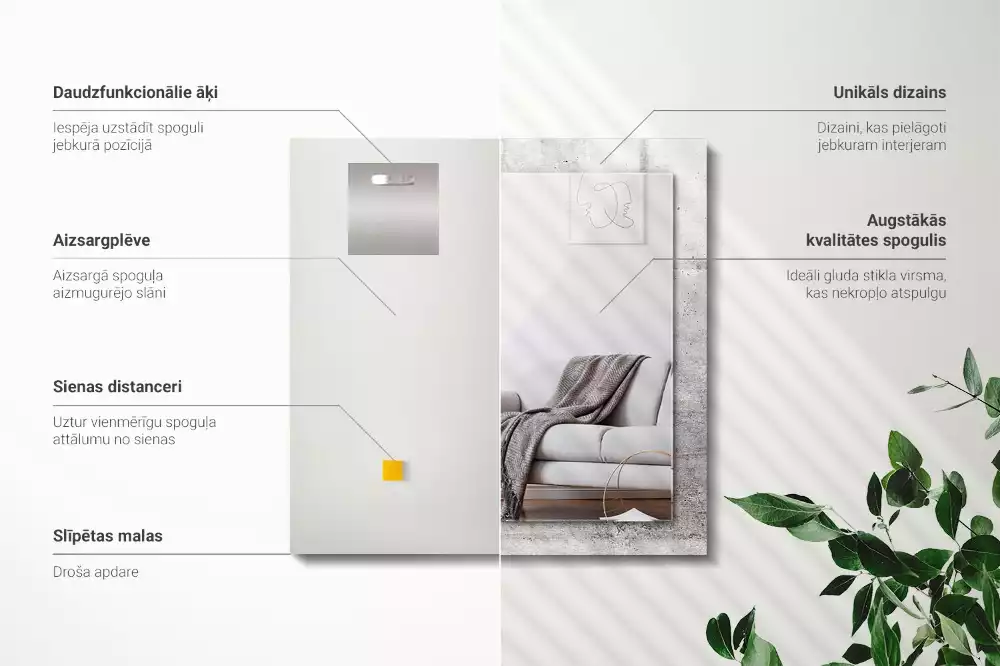Oglindă dreptunghiulară cu decor textură de beton