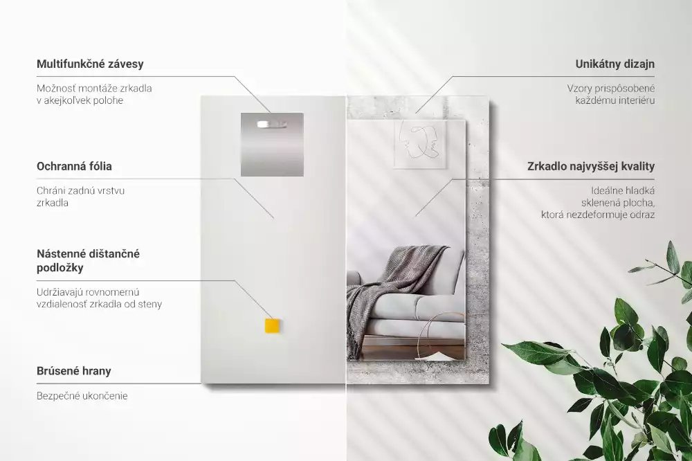 Oglindă dreptunghiulară cu decor textură de beton