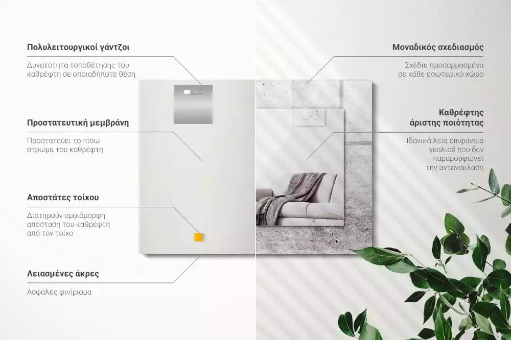 Oglindă dreptunghiulară cu decor textură de beton