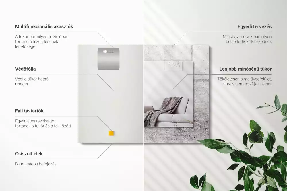 Oglindă dreptunghiulară cu decor textură de beton