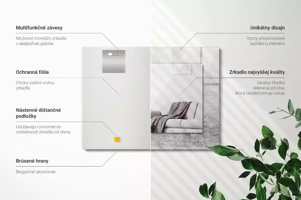 Oglindă dreptunghiulară cu decor textură de beton