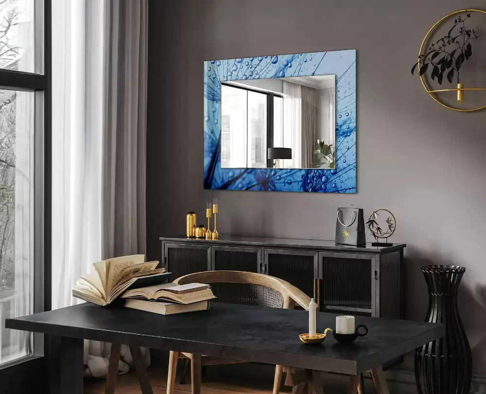 Oglindă decorativă de perete dreptunghiulară cu model picături pe păpădie