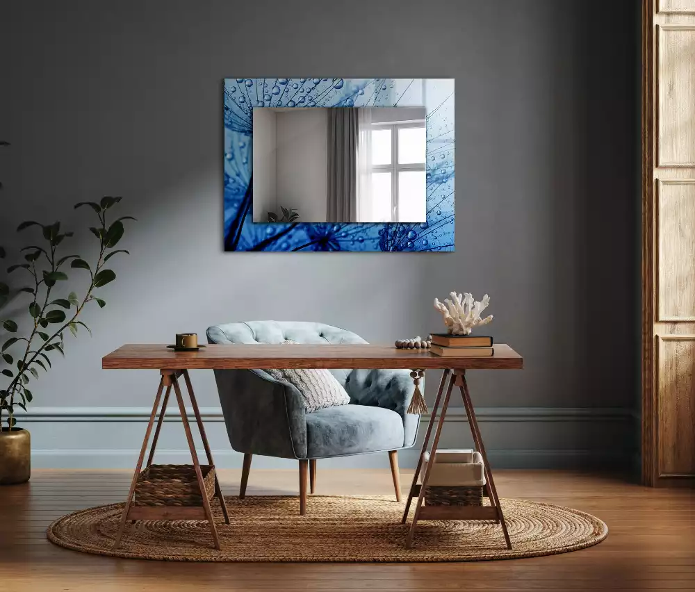 Oglindă decorativă de perete dreptunghiulară cu model picături pe păpădie