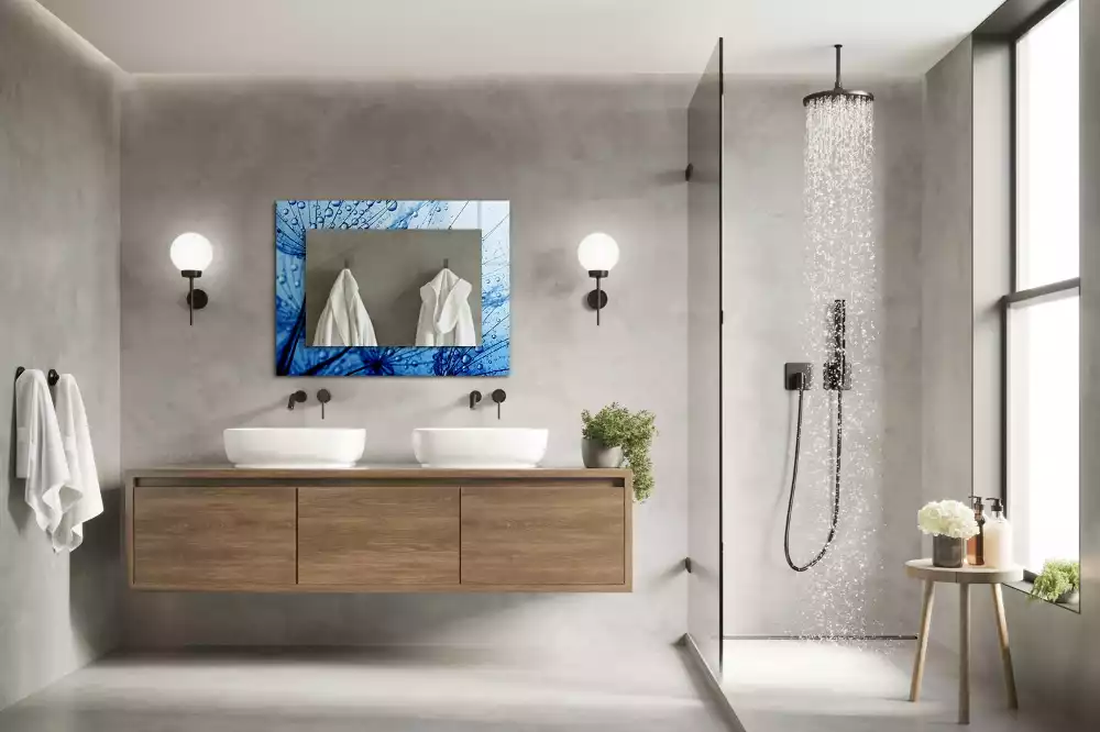 Oglindă decorativă de perete dreptunghiulară cu model picături pe păpădie