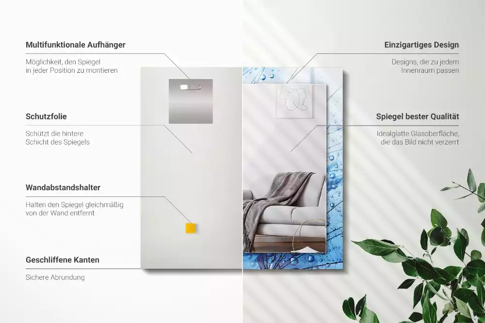 Oglindă decorativă de perete dreptunghiulară cu model picături pe păpădie