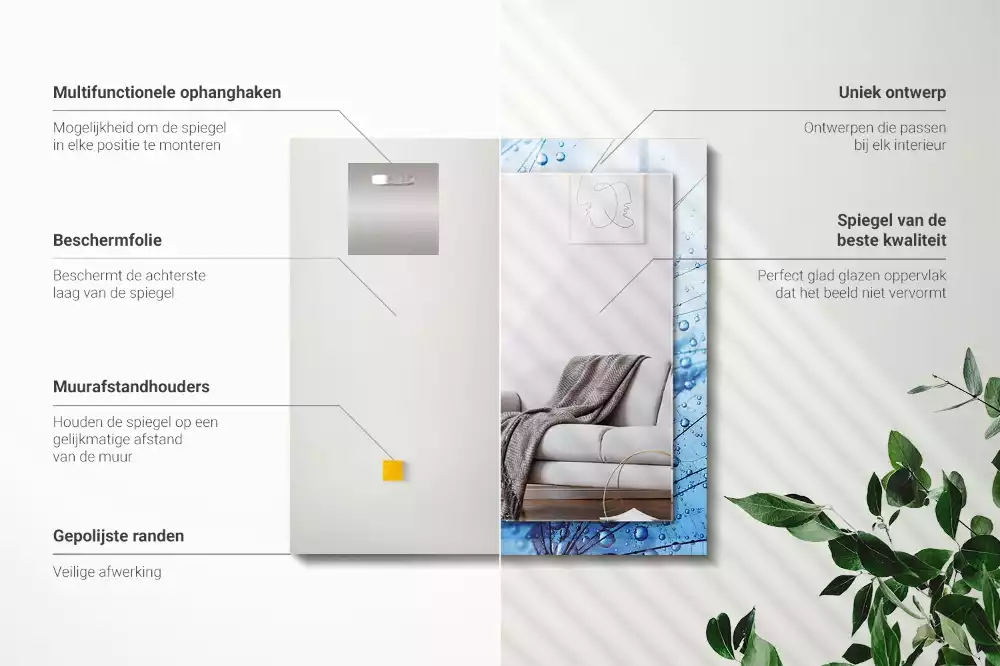 Oglindă decorativă de perete dreptunghiulară cu model picături pe păpădie