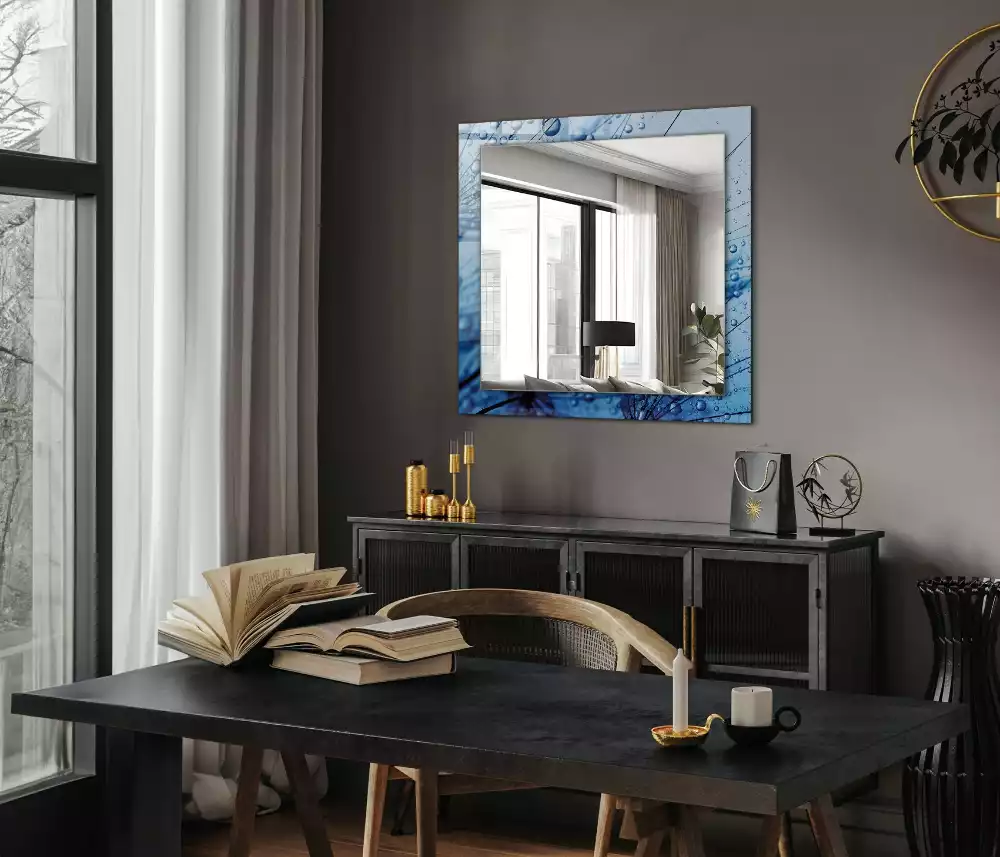 Oglindă decorativă de perete dreptunghiulară cu model picături pe păpădie
