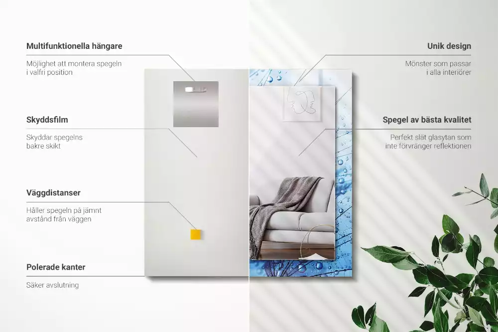 Oglindă decorativă de perete dreptunghiulară cu model picături pe păpădie