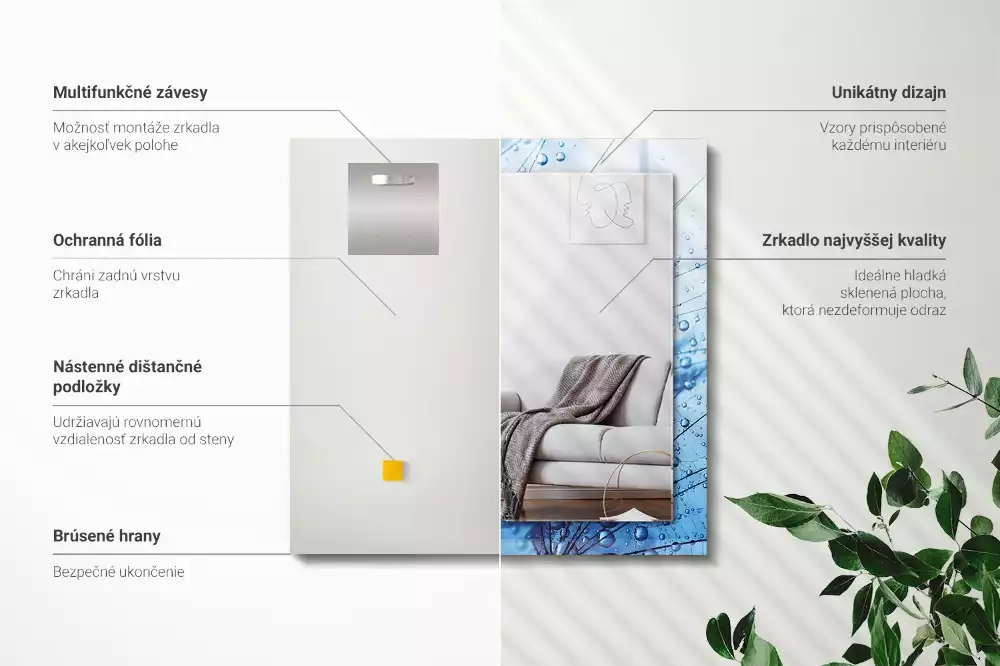 Oglindă decorativă de perete dreptunghiulară cu model picături pe păpădie