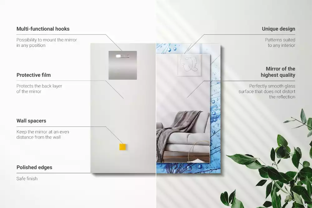 Oglindă decorativă de perete dreptunghiulară cu model picături pe păpădie