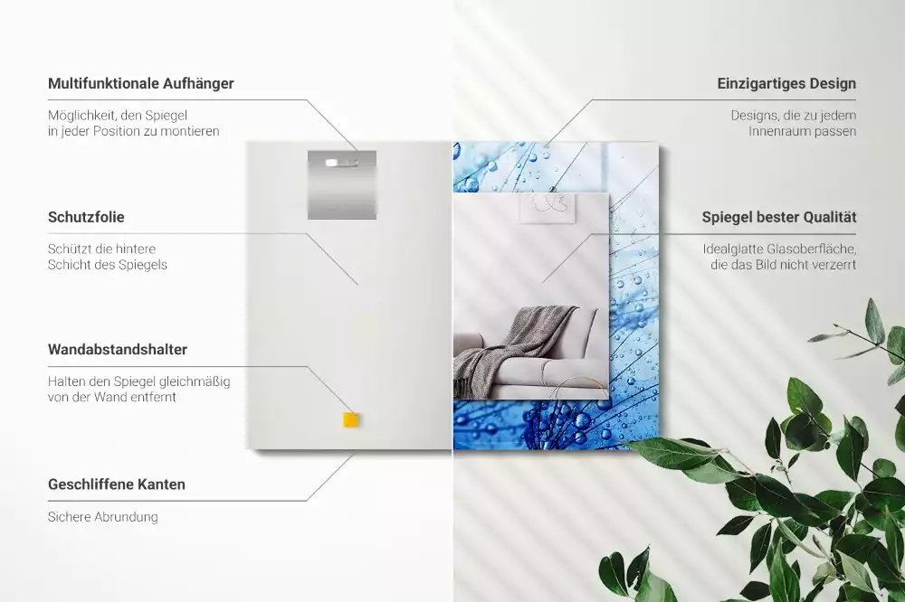 Oglindă decorativă de perete dreptunghiulară cu model picături pe păpădie