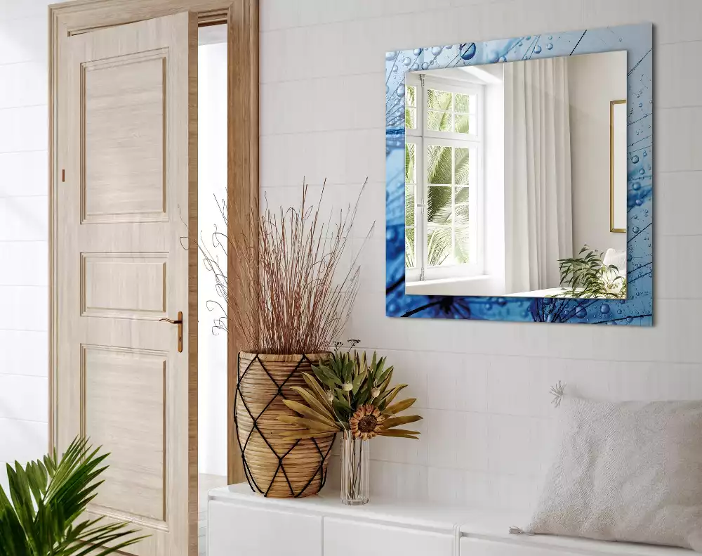 Oglindă decorativă de perete dreptunghiulară cu model picături pe păpădie
