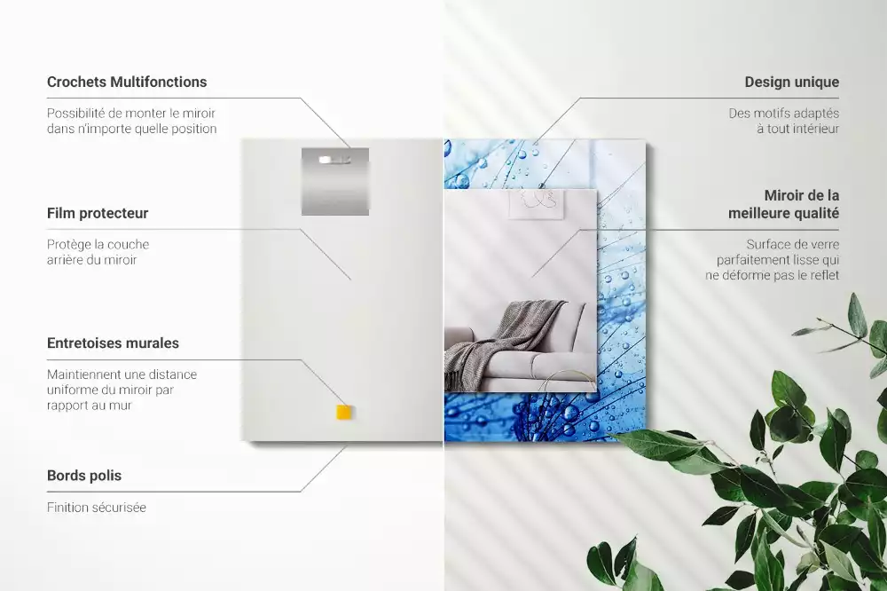 Oglindă decorativă de perete dreptunghiulară cu model picături pe păpădie