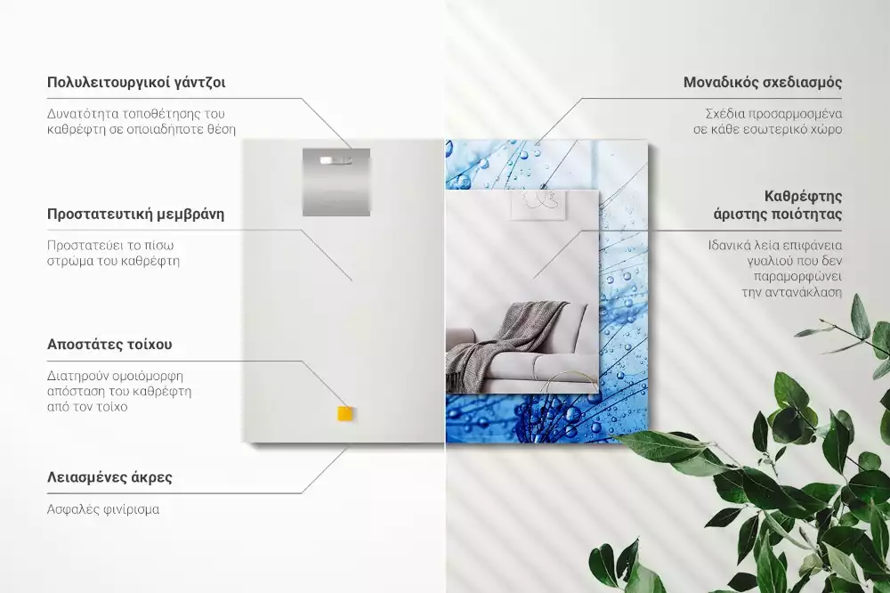 Oglindă decorativă de perete dreptunghiulară cu model picături pe păpădie