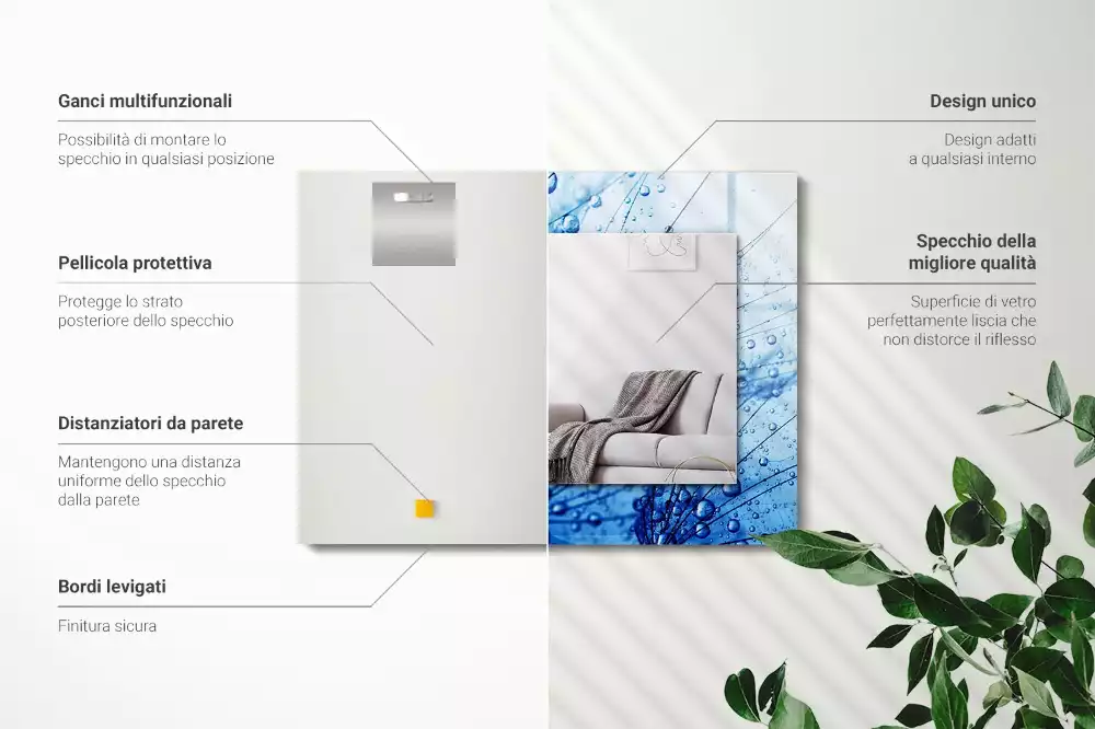 Oglindă decorativă de perete dreptunghiulară cu model picături pe păpădie