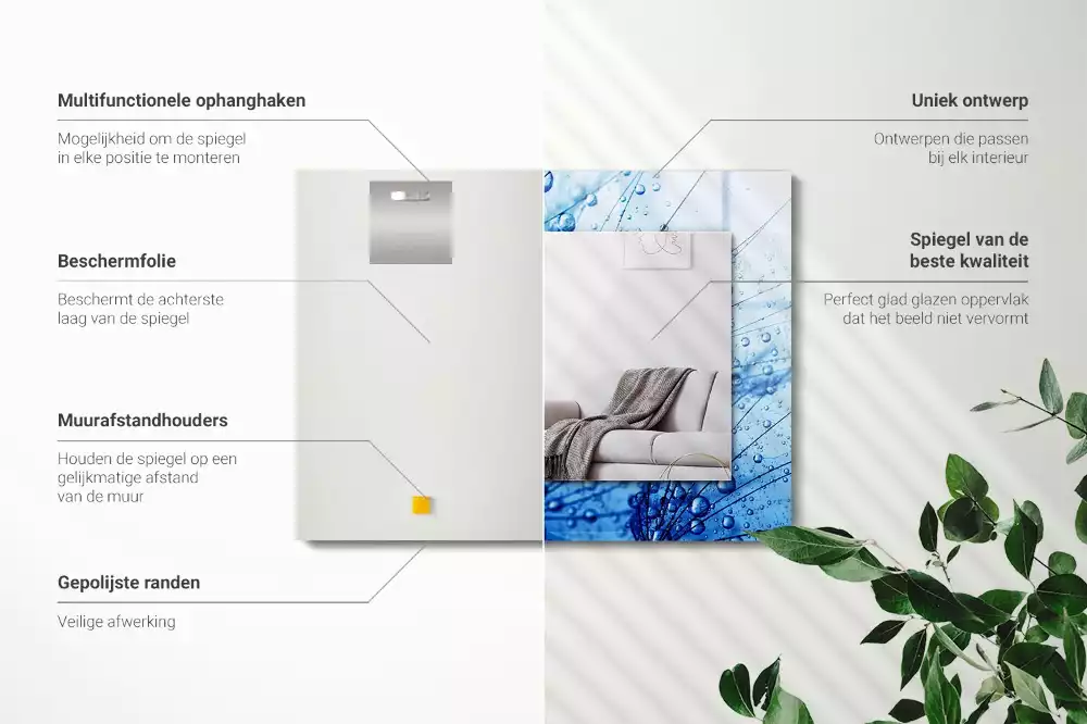 Oglindă decorativă de perete dreptunghiulară cu model picături pe păpădie
