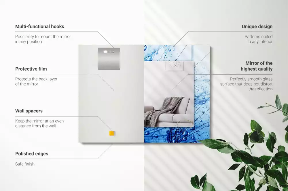 Oglindă decorativă de perete dreptunghiulară cu model picături pe păpădie