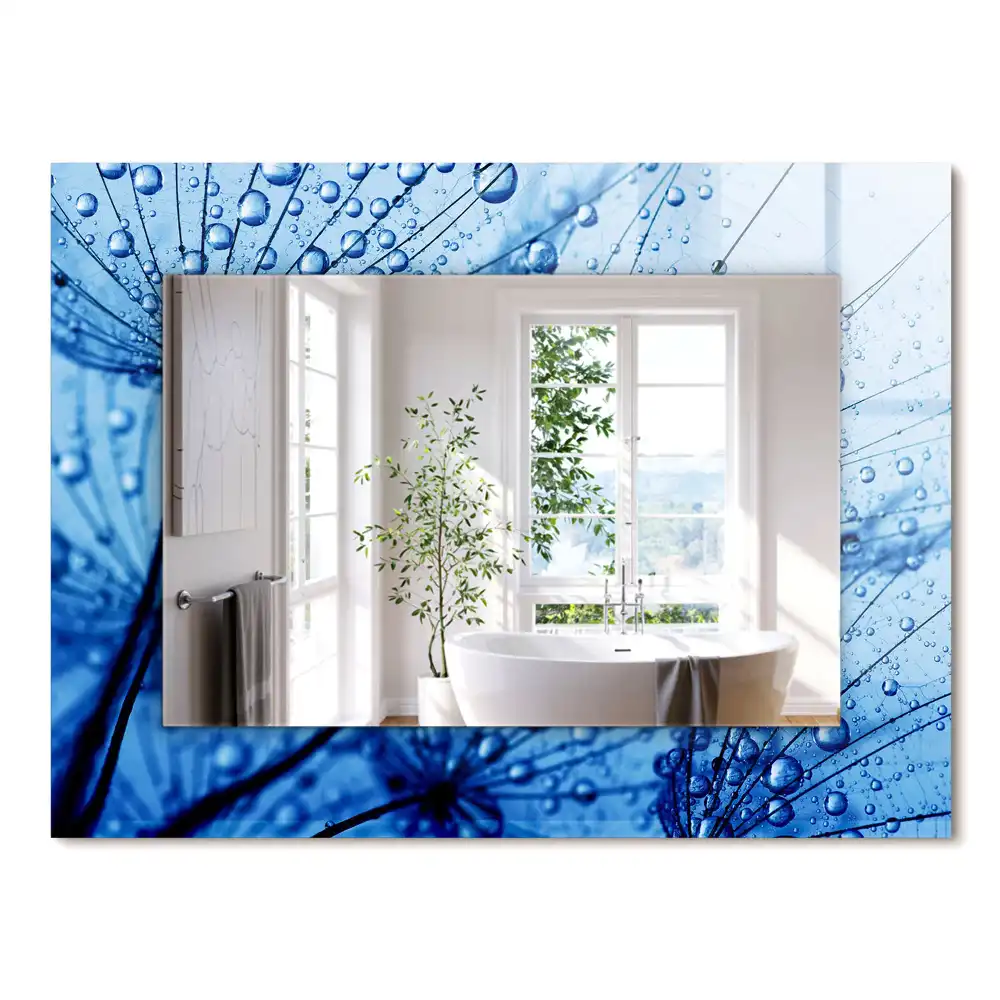 Oglindă decorativă de perete dreptunghiulară cu model picături pe păpădie
