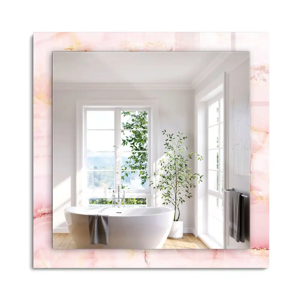 Oglindă dreptunghiulară decorativă cu model de marmură roz