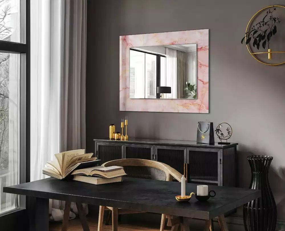 Oglindă dreptunghiulară decorativă cu model de marmură roz