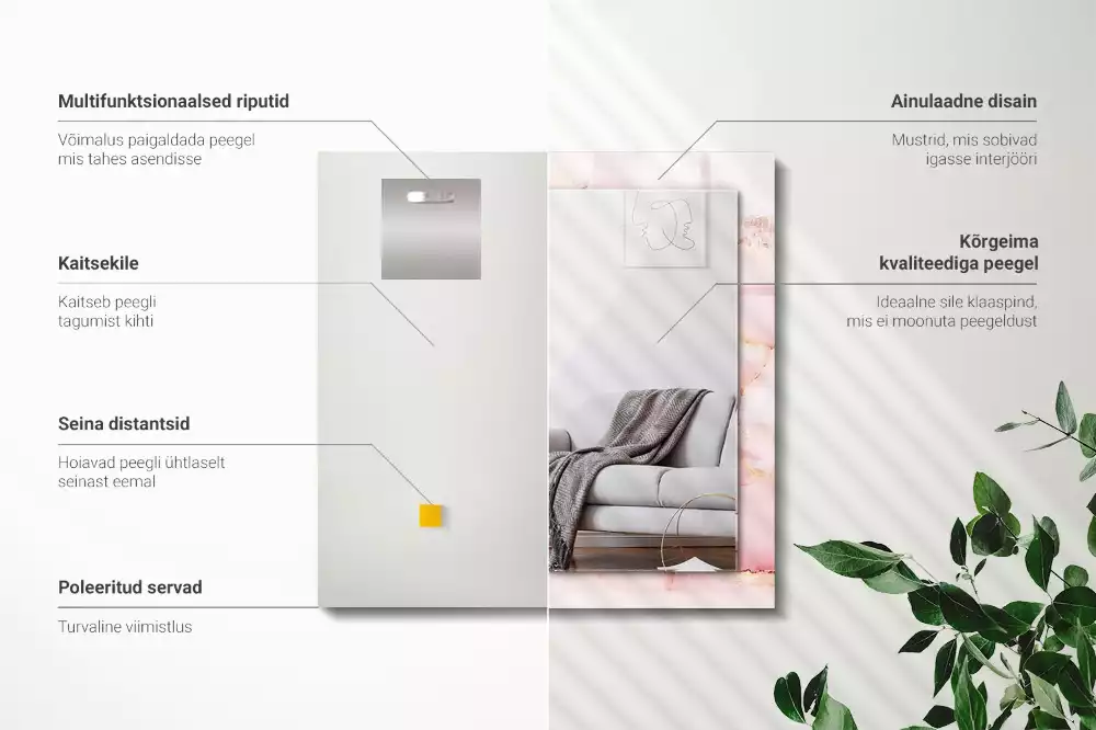 Oglindă dreptunghiulară decorativă cu model de marmură roz