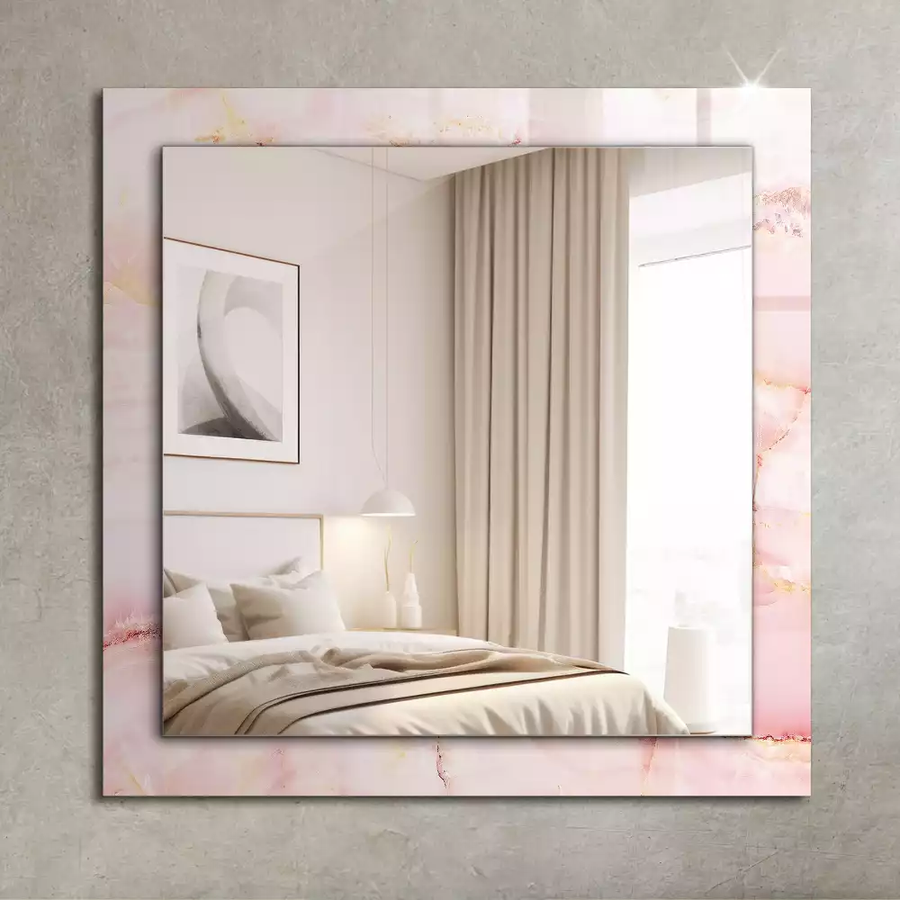 Oglindă dreptunghiulară decorativă cu model de marmură roz