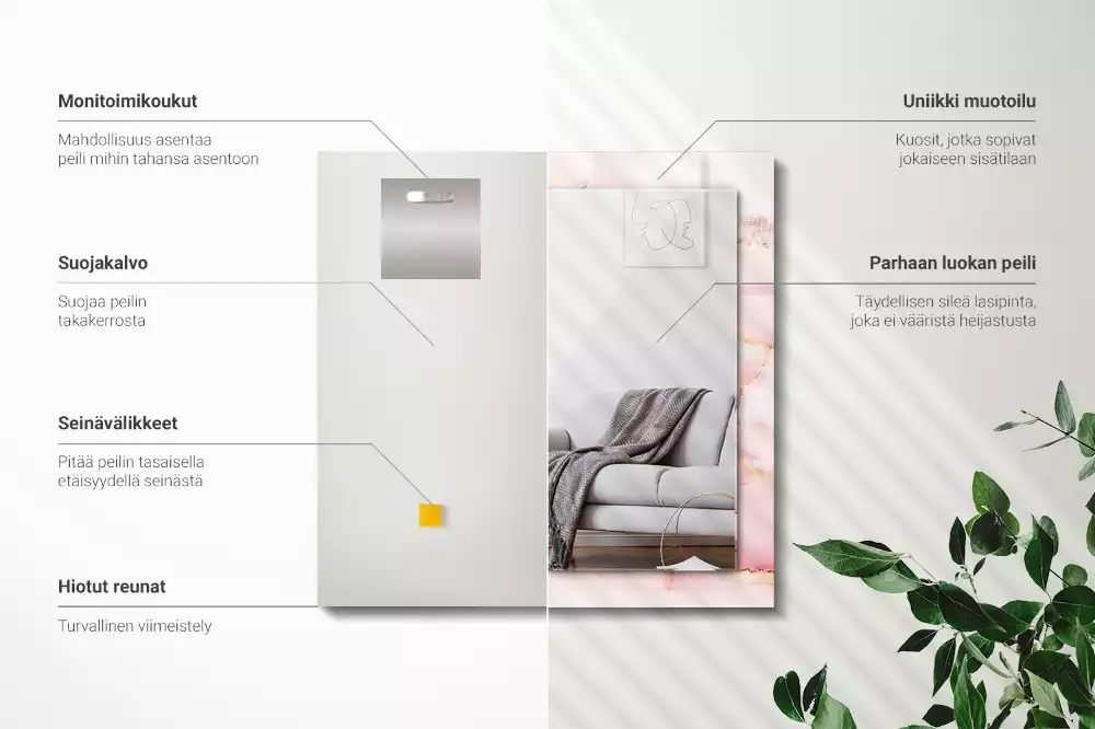 Oglindă dreptunghiulară decorativă cu model de marmură roz