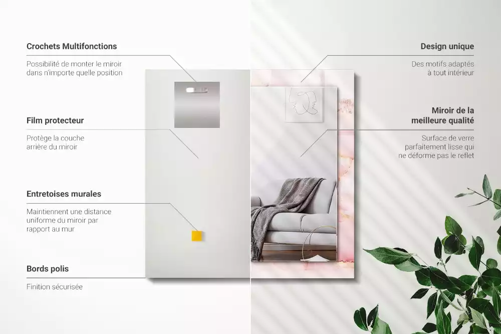 Oglindă dreptunghiulară decorativă cu model de marmură roz