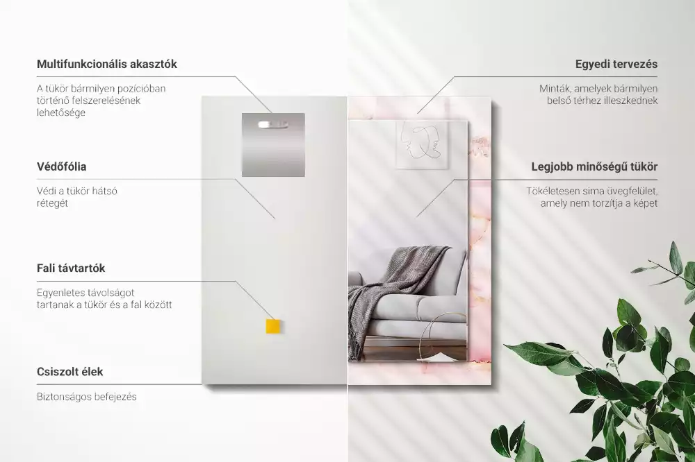 Oglindă dreptunghiulară decorativă cu model de marmură roz