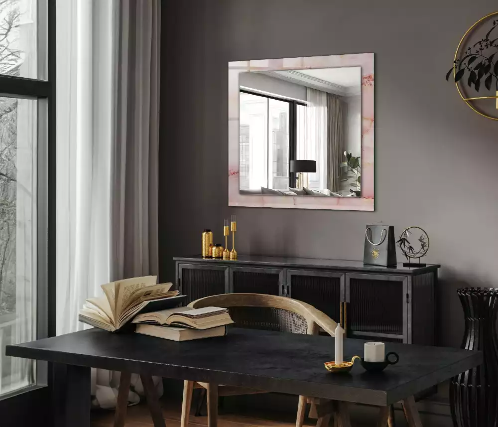 Oglindă dreptunghiulară decorativă cu model de marmură roz