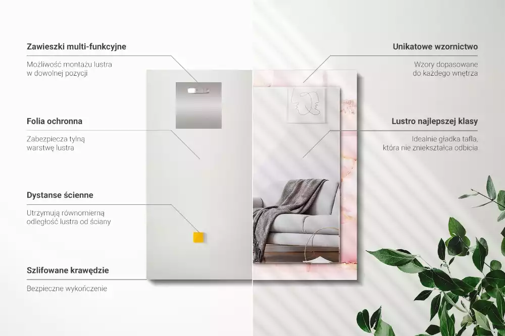 Oglindă dreptunghiulară decorativă cu model de marmură roz