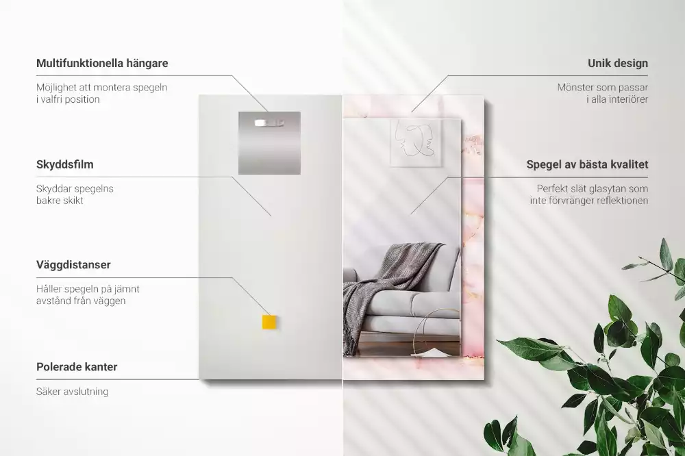 Oglindă dreptunghiulară decorativă cu model de marmură roz