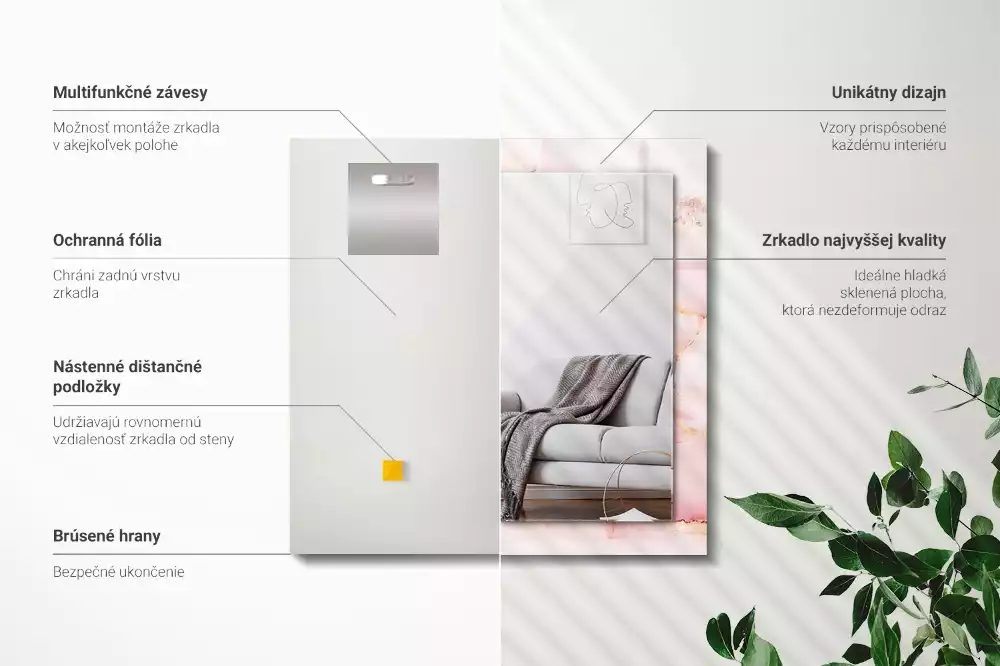 Oglindă dreptunghiulară decorativă cu model de marmură roz