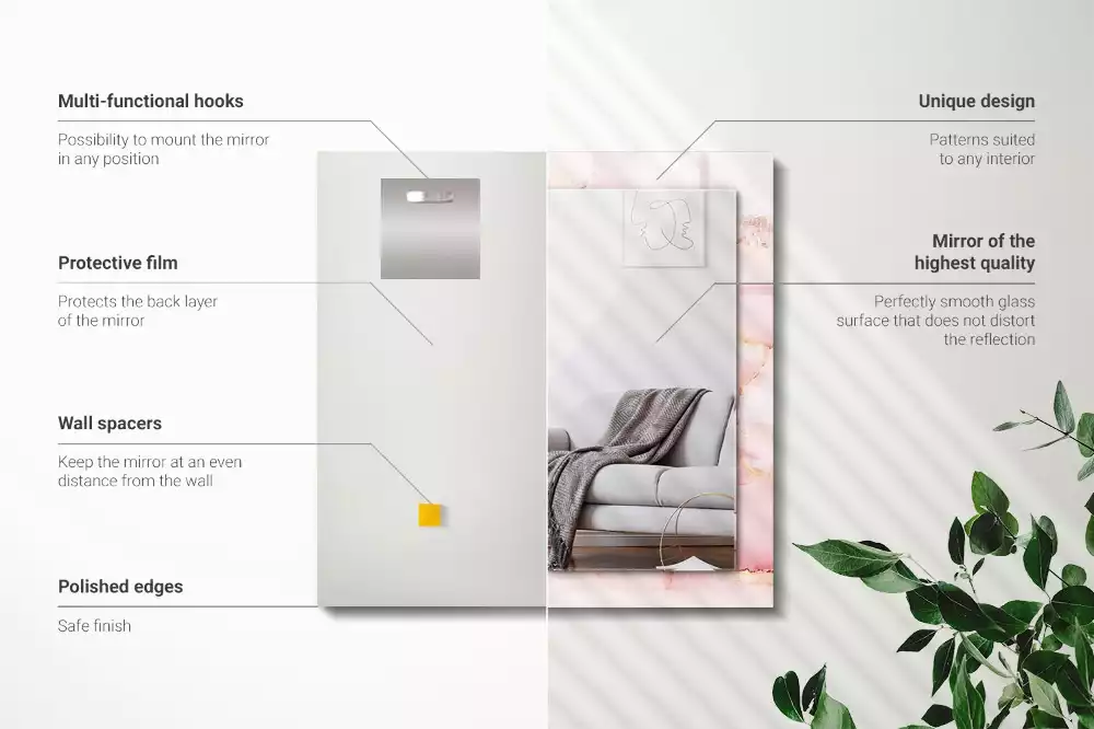 Oglindă dreptunghiulară decorativă cu model de marmură roz
