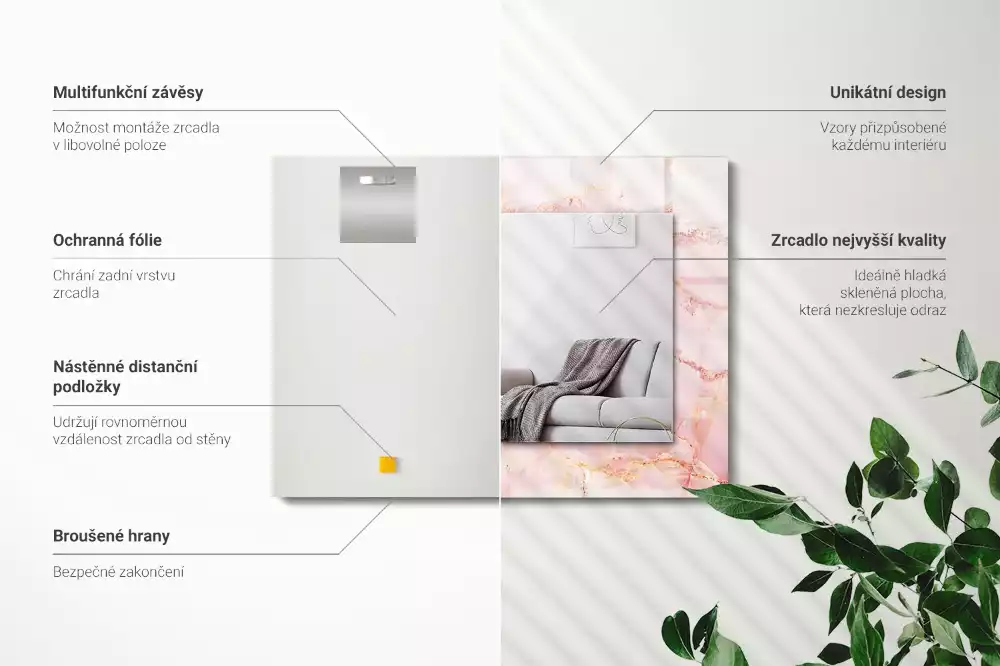 Oglindă dreptunghiulară decorativă cu model de marmură roz