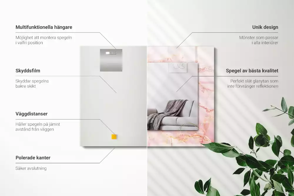 Oglindă dreptunghiulară decorativă cu model de marmură roz