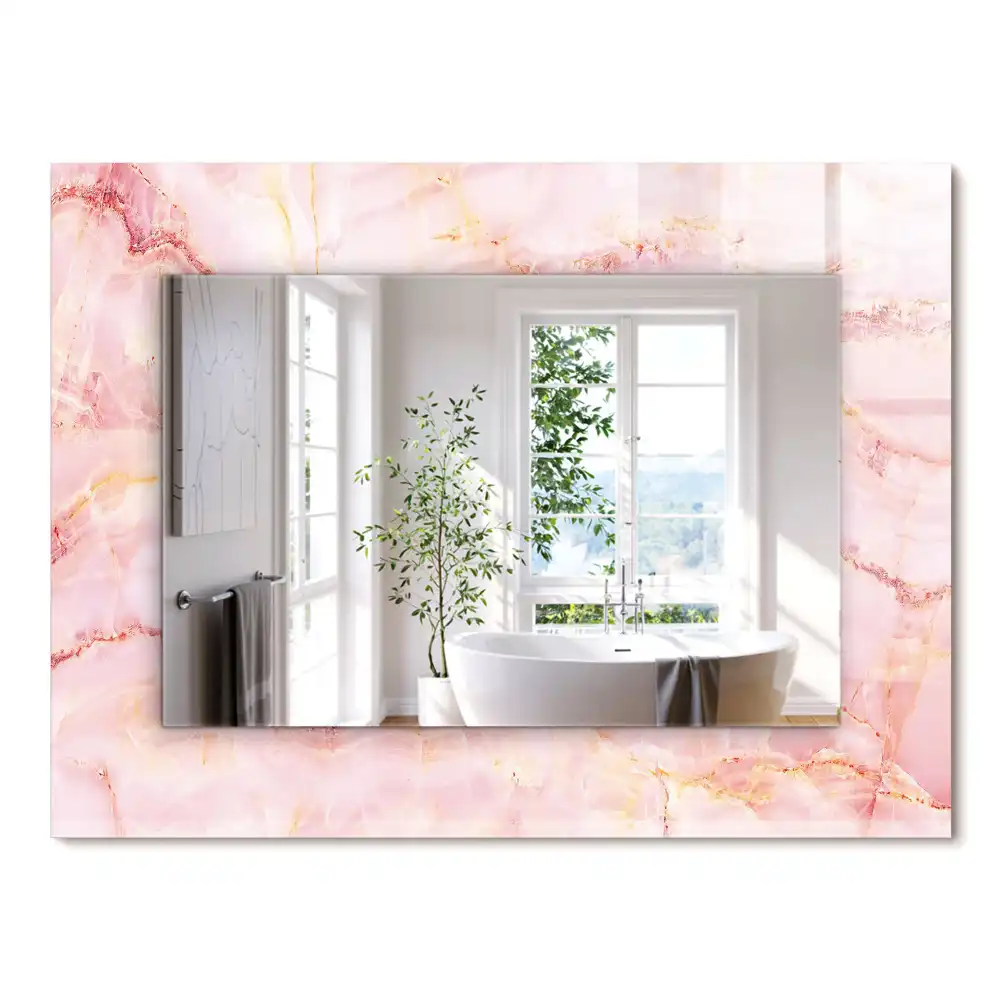Oglindă dreptunghiulară decorativă cu model de marmură roz