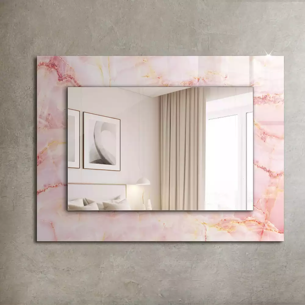 Oglindă dreptunghiulară decorativă cu model de marmură roz