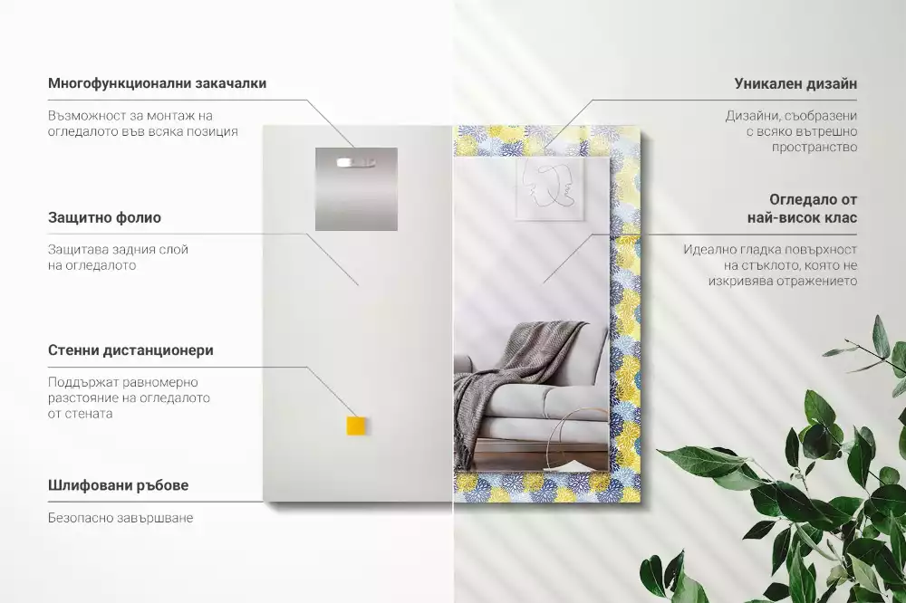 Oglindă decorativă de perete dreptunghiulară cu model floral colorat