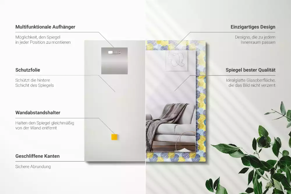 Oglindă decorativă de perete dreptunghiulară cu model floral colorat