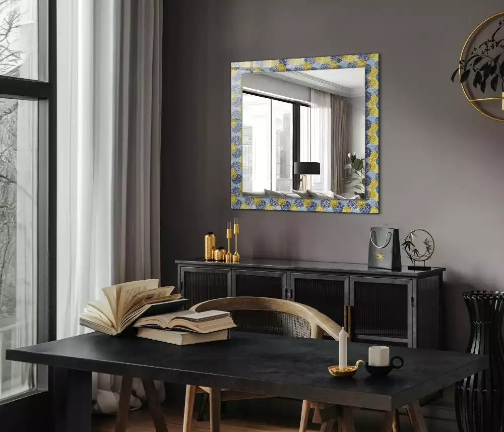 Oglindă decorativă de perete dreptunghiulară cu model floral colorat