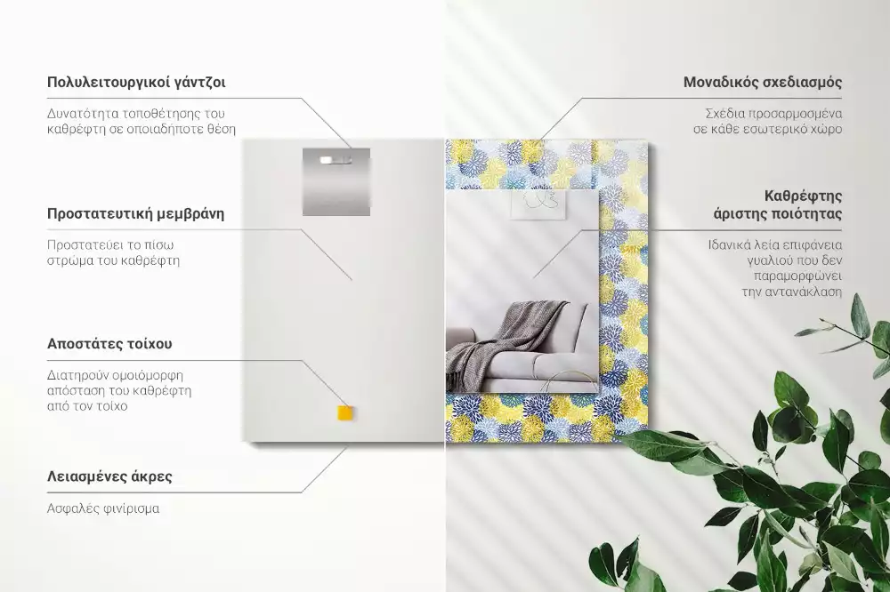 Oglindă decorativă de perete dreptunghiulară cu model floral colorat