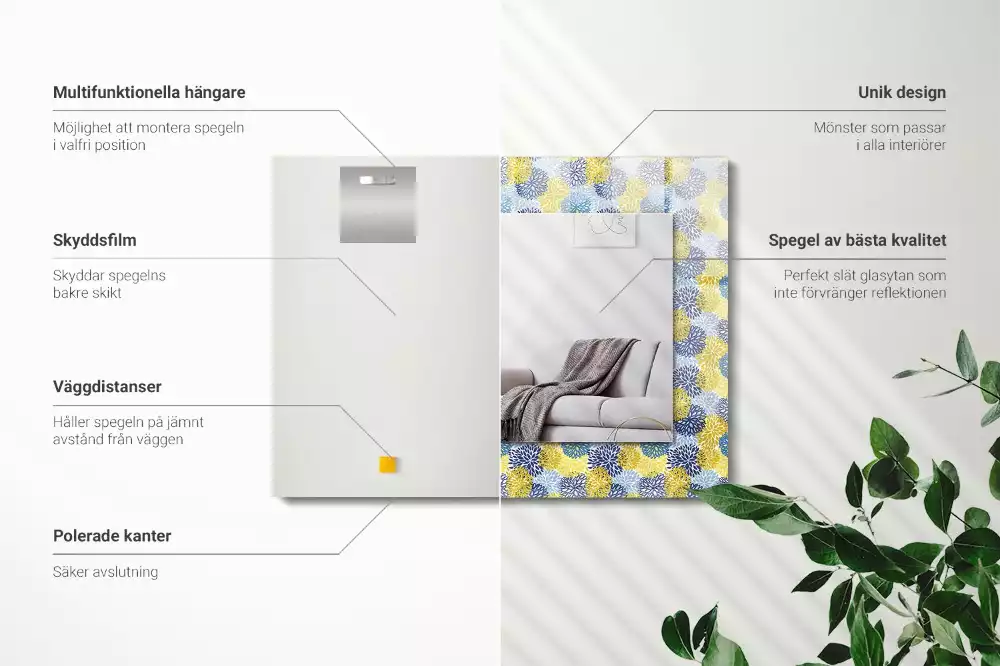 Oglindă decorativă de perete dreptunghiulară cu model floral colorat