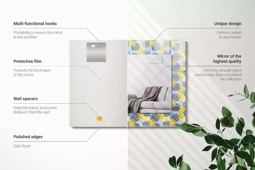 Oglindă decorativă de perete dreptunghiulară cu model floral colorat