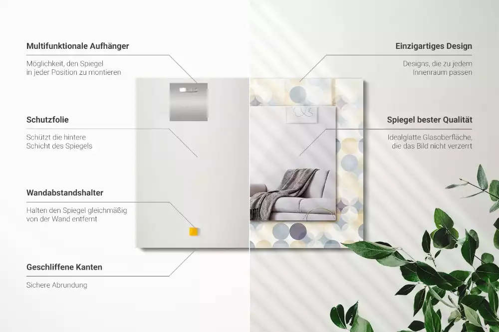 Oglindă dreptunghiulară cu imprimeu de modele rotunde colorate