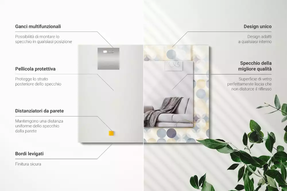 Oglindă dreptunghiulară cu imprimeu de modele rotunde colorate