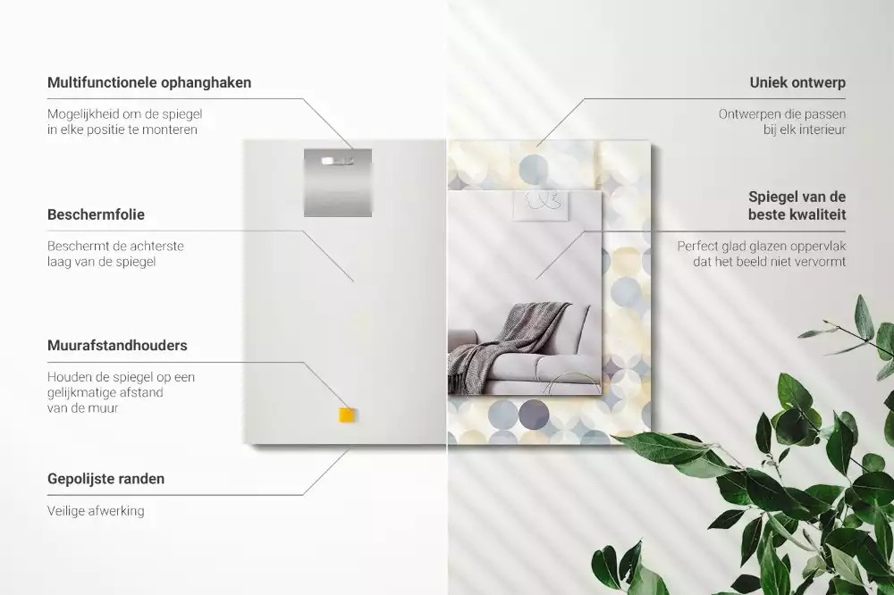 Oglindă dreptunghiulară cu imprimeu de modele rotunde colorate